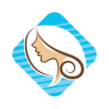 Saç ve güzellikle ilgili logo ya da ilgili herhangi bir grafik amaç için süs rozeti şekilli kadın profili çizimi.