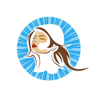 Saç ve güzellikle ilgili logo ya da ilgili herhangi bir grafik amaç için süs rozeti şekilli kadın profili çizimi.