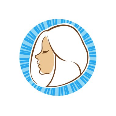 Saç ve güzellikle ilgili logo ya da ilgili herhangi bir grafik amaç için süs rozeti şekilli kadın profili çizimi.