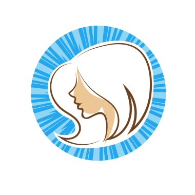 Saç ve güzellikle ilgili logo ya da ilgili herhangi bir grafik amaç için süs rozeti şekilli kadın profili çizimi.