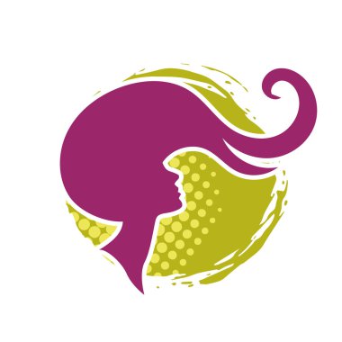Uzun saçlı güzel kadın silueti saç güzelliği ve spa logo ikonu için kullanılır.