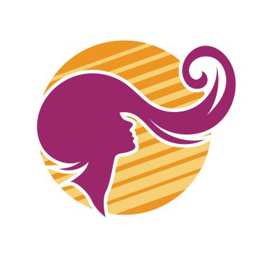 Uzun saçlı güzel kadın silueti saç güzelliği ve spa logo ikonu için kullanılır.