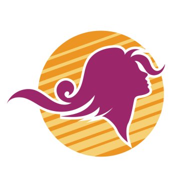 Uzun saçlı güzel kadın silueti saç güzelliği ve spa logo ikonu için kullanılır.