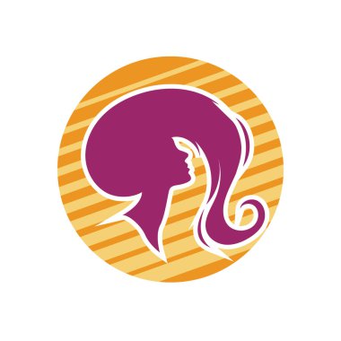 Uzun saçlı güzel kadın silueti saç güzelliği ve spa logo ikonu için kullanılır.