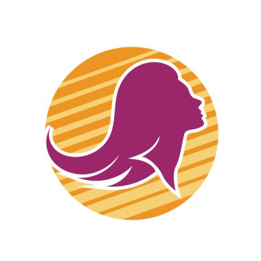 Uzun saçlı güzel kadın silueti saç güzelliği ve spa logo ikonu için kullanılır.