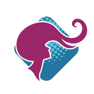 Uzun saçlı güzel kadın silueti saç güzelliği ve spa logo ikonu için kullanılır.
