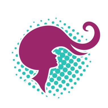 Uzun saçlı güzel kadın silueti saç güzelliği ve spa logo ikonu için kullanılır.