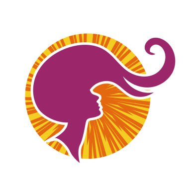 Uzun saçlı güzel kadın silueti saç güzelliği ve spa logo ikonu için kullanılır.