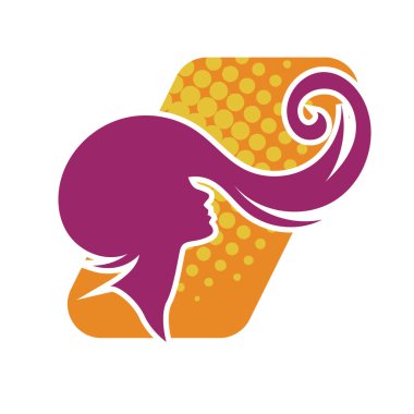 Uzun saçlı güzel kadın silueti saç güzelliği ve spa logo ikonu için kullanılır.