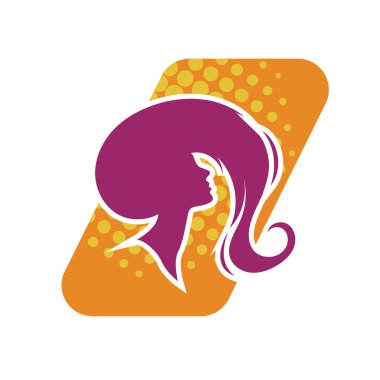 Uzun saçlı güzel kadın silueti saç güzelliği ve spa logo ikonu için kullanılır.