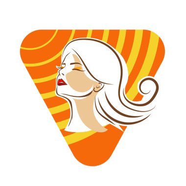 Saç ve güzellikle ilgili logo ya da ilgili herhangi bir grafik amaç için süs rozeti şekilli kadın profili çizimi.