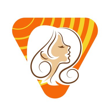 Saç ve güzellikle ilgili logo ya da ilgili herhangi bir grafik amaç için süs rozeti şekilli kadın profili çizimi.