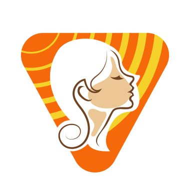 Saç ve güzellikle ilgili logo ya da ilgili herhangi bir grafik amaç için süs rozeti şekilli kadın profili çizimi.