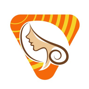 Saç ve güzellikle ilgili logo ya da ilgili herhangi bir grafik amaç için süs rozeti şekilli kadın profili çizimi.