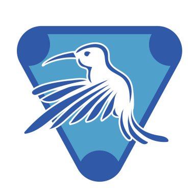 Rozet şeklindeki küçük kuşun çizgi çizimi. Logo için geometrik şekilli güvercin çizimi.