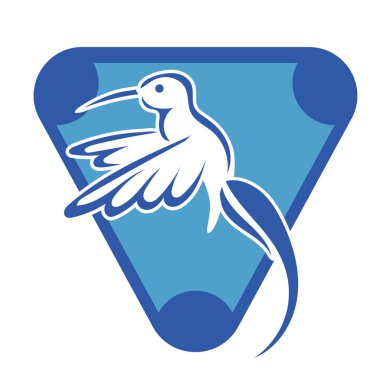 Rozet şeklindeki küçük kuşun çizgi çizimi. Logo için geometrik şekilli güvercin çizimi.