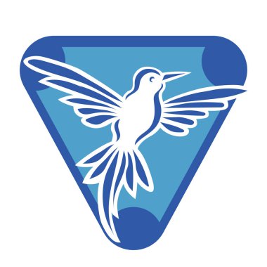 Rozet şeklindeki küçük kuşun çizgi çizimi. Logo için geometrik şekilli güvercin çizimi.