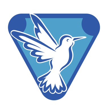 Rozet şeklindeki küçük kuşun çizgi çizimi. Logo için geometrik şekilli güvercin çizimi.