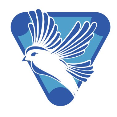 Rozet şeklindeki küçük kuşun çizgi çizimi. Logo için geometrik şekilli güvercin çizimi.