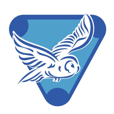 Baykuşun stilize edilmiş çizgi çizimi. Rozet şeklinde. Logo için geometrik şekilli küçük bir baykuş çizimi.