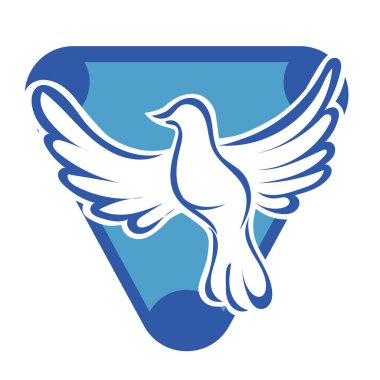 Rozet şeklindeki küçük kuşun çizgi çizimi. Logo için geometrik şekilli güvercin çizimi.