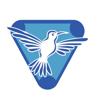 Rozet şeklindeki küçük kuşun çizgi çizimi. Logo için geometrik şekilli güvercin çizimi.