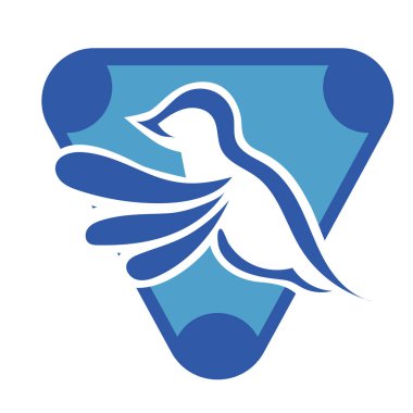 Rozet şeklindeki küçük kuşun çizgi çizimi. Logo için geometrik şekilli güvercin çizimi.