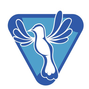 Rozet şeklindeki küçük kuşun çizgi çizimi. Logo için geometrik şekilli güvercin çizimi.