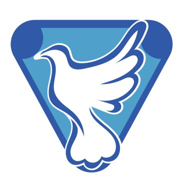 Rozet şeklindeki küçük kuşun çizgi çizimi. Logo için geometrik şekilli güvercin çizimi.