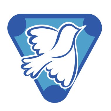 Rozet şeklindeki küçük kuşun çizgi çizimi. Logo için geometrik şekilli güvercin çizimi.