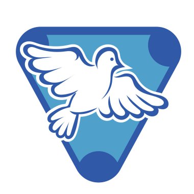 Rozet şeklindeki küçük kuşun çizgi çizimi. Logo için geometrik şekilli güvercin çizimi.