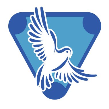 Rozet şeklindeki küçük kuşun çizgi çizimi. Logo için geometrik şekilli güvercin çizimi.