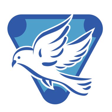 Rozet şeklindeki küçük kuşun çizgi çizimi. Logo için geometrik şekilli güvercin çizimi.