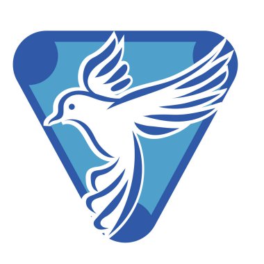 Rozet şeklindeki küçük kuşun çizgi çizimi. Logo için geometrik şekilli güvercin çizimi.