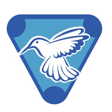 Rozet şeklindeki küçük kuşun çizgi çizimi. Logo için geometrik şekilli güvercin çizimi.