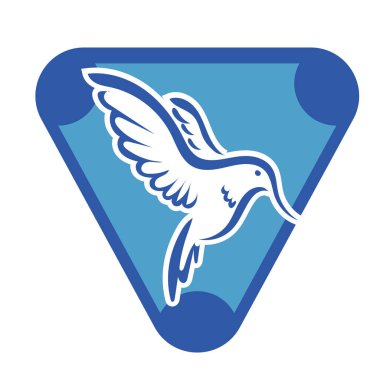 Rozet şeklindeki küçük kuşun çizgi çizimi. Logo için geometrik şekilli güvercin çizimi.