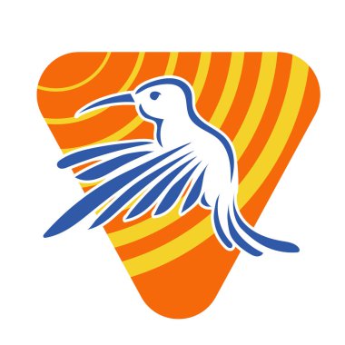 Rozet şeklindeki küçük kuşun çizgi çizimi. Logo için geometrik şekilli güvercin çizimi.