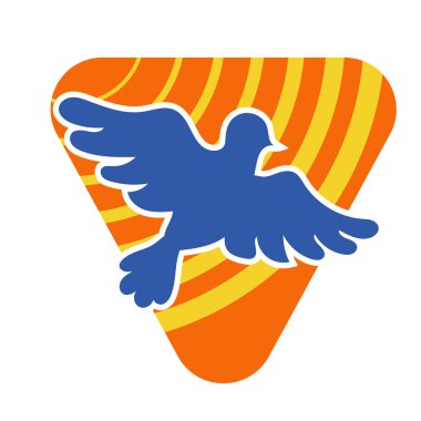 Rozet şeklinde şekillendirilmiş küçük kuş silueti. Logo için geometrik şekilli küçük bir güvercin çizimi.