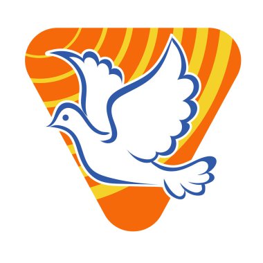 Rozet şeklindeki küçük kuşun çizgi çizimi. Logo için geometrik şekilli güvercin çizimi.