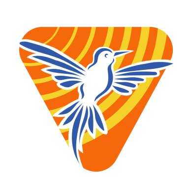 Rozet şeklindeki küçük kuşun çizgi çizimi. Logo için geometrik şekilli güvercin çizimi.