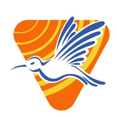 Rozet şeklindeki küçük kuşun çizgi çizimi. Logo için geometrik şekilli güvercin çizimi.