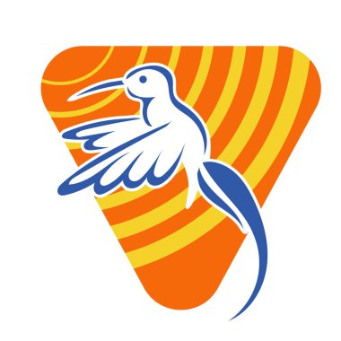 Rozet şeklindeki küçük kuşun çizgi çizimi. Logo için geometrik şekilli güvercin çizimi.