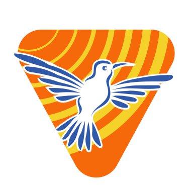 Rozet şeklindeki küçük kuşun çizgi çizimi. Logo için geometrik şekilli güvercin çizimi.