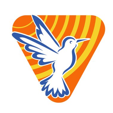 Rozet şeklindeki küçük kuşun çizgi çizimi. Logo için geometrik şekilli güvercin çizimi.