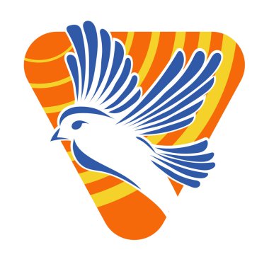 Rozet şeklindeki küçük kuşun çizgi çizimi. Logo için geometrik şekilli güvercin çizimi.