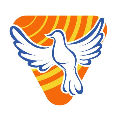 Rozet şeklindeki küçük kuşun çizgi çizimi. Logo için geometrik şekilli güvercin çizimi.