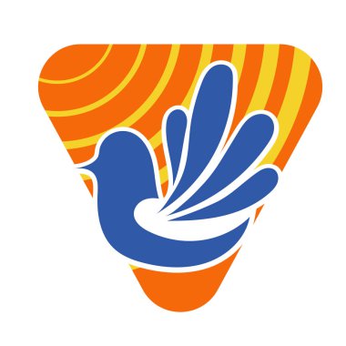 Rozet şeklinde şekillendirilmiş küçük kuş silueti. Logo için geometrik şekilli küçük bir güvercin çizimi.