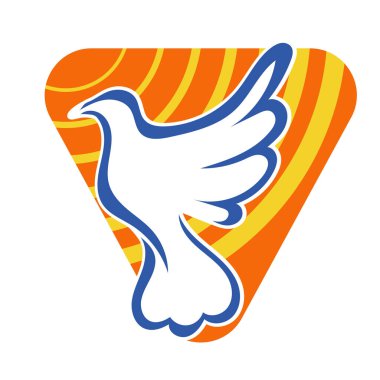 Rozet şeklindeki küçük kuşun çizgi çizimi. Logo için geometrik şekilli güvercin çizimi.