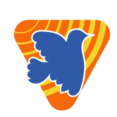 Rozet şeklinde şekillendirilmiş küçük kuş silueti. Logo için geometrik şekilli küçük bir güvercin çizimi.