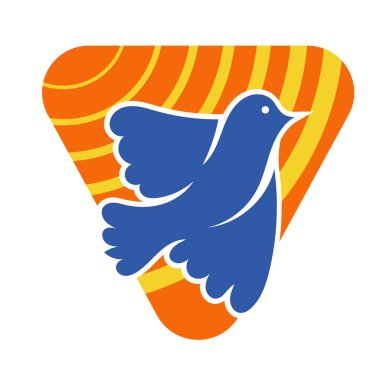 Rozet şeklinde şekillendirilmiş küçük kuş silueti. Logo için geometrik şekilli küçük bir güvercin çizimi.